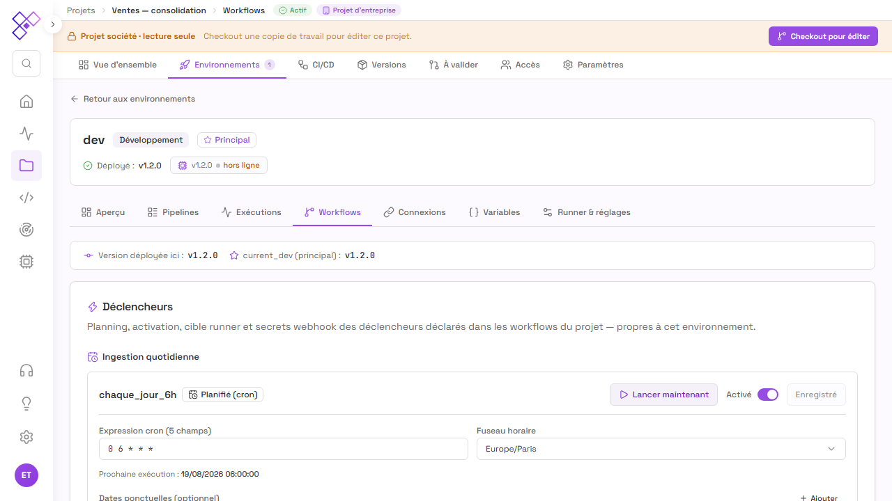 Lancer un workflow sur l'environnement